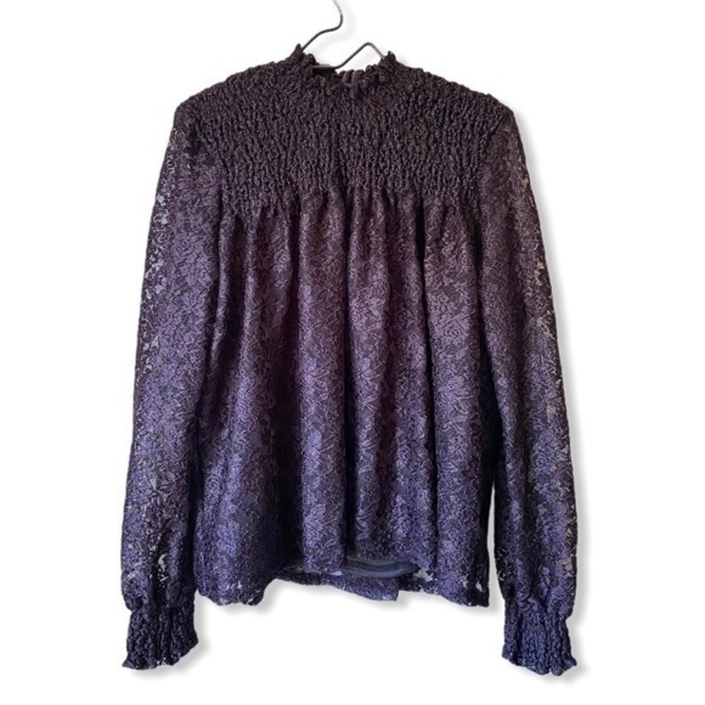 Blue Tassel black lace long sleeve lined top